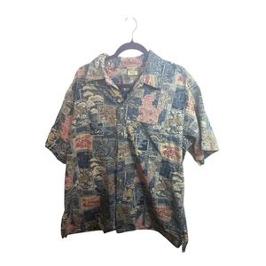 Go Barefoot Mens Button Up Hawaiian Shirt  MADE In USA Short Sleeve XLTall